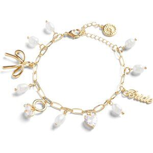 Gold Bridal Charm Bracelet Pearl Rhinestone Wedding Bachelorette Gift